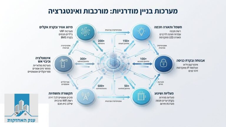 לובי בניין מגורים מודרני עם מערכות מתוחזקות