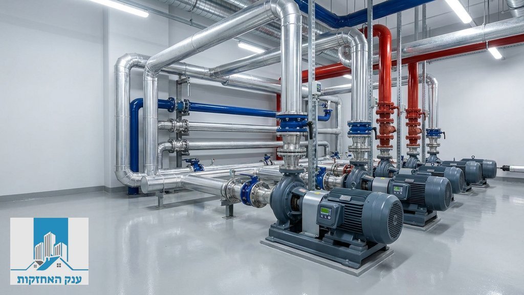 נוצר על ידי מודל בינה מלאכותית Gemini Pro חדר משאבות ומערכות בניין מתוחזק ונקי