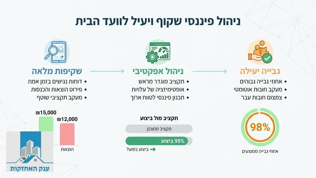 נוצר על ידי מודל בינה מלאכותית Gemini Pro ניהול כספים ושקיפות פיננסית לועד בית